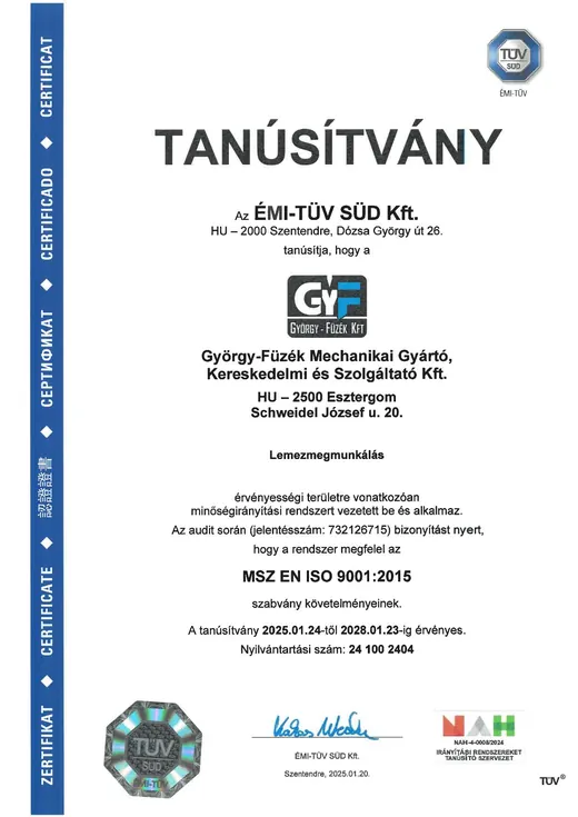 ISO 9001:2015-Zertifikat, ÉMI-TÜV SÜD